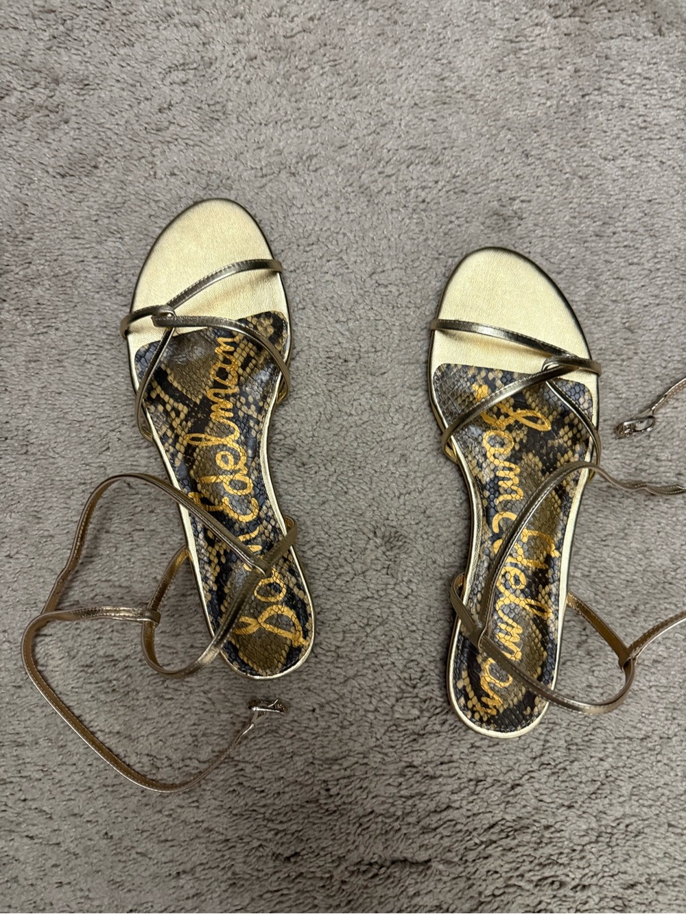 Sam Edelman Metallic Gold Strappy Sandals with Snakeskin Insole worn once!